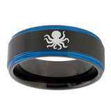 10mm-Octopus-Gold-Step-Edges-Brushed-Tungsten-Carbide-Mens-Promise-Ring