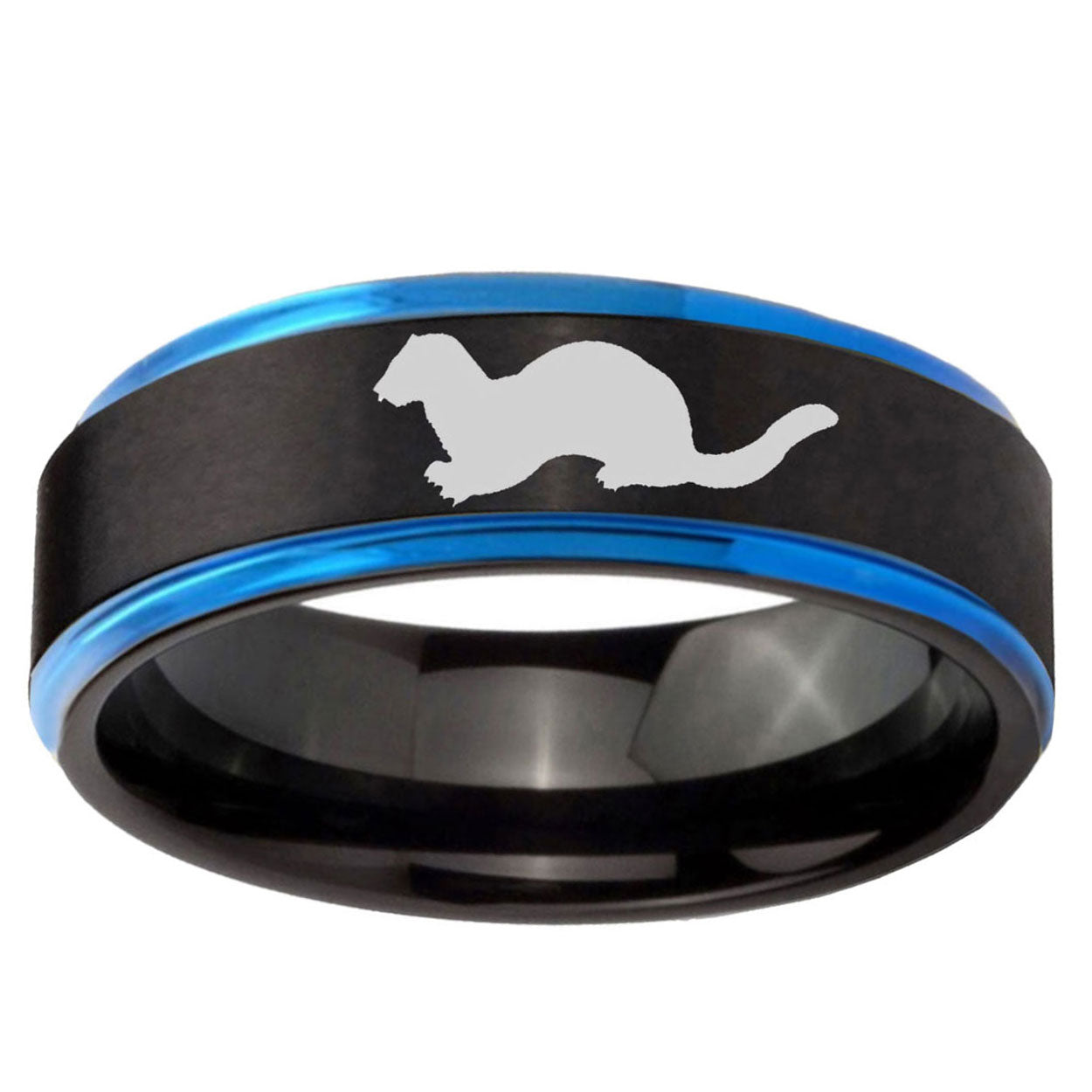5mm Otter Blue Step Edge Black Tungsten Men's Wedding Ring