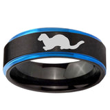 10mm Otter Blue Step Edge Brushed Tungsten Ring