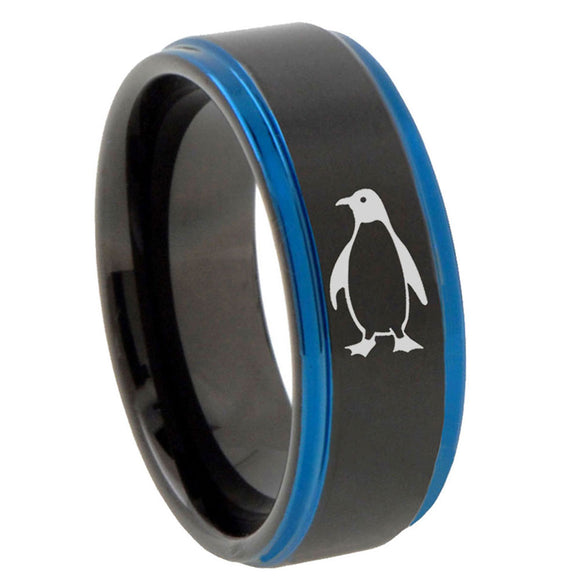 10mm-Penguin-Blue-Step-Edges-Brushed-Tungsten-Carbide-Mens-Promise-Ring