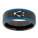 10mm-Penguin-Blue-Step-Edges-Brushed-Tungsten-Carbide-Mens-Promise-Ring