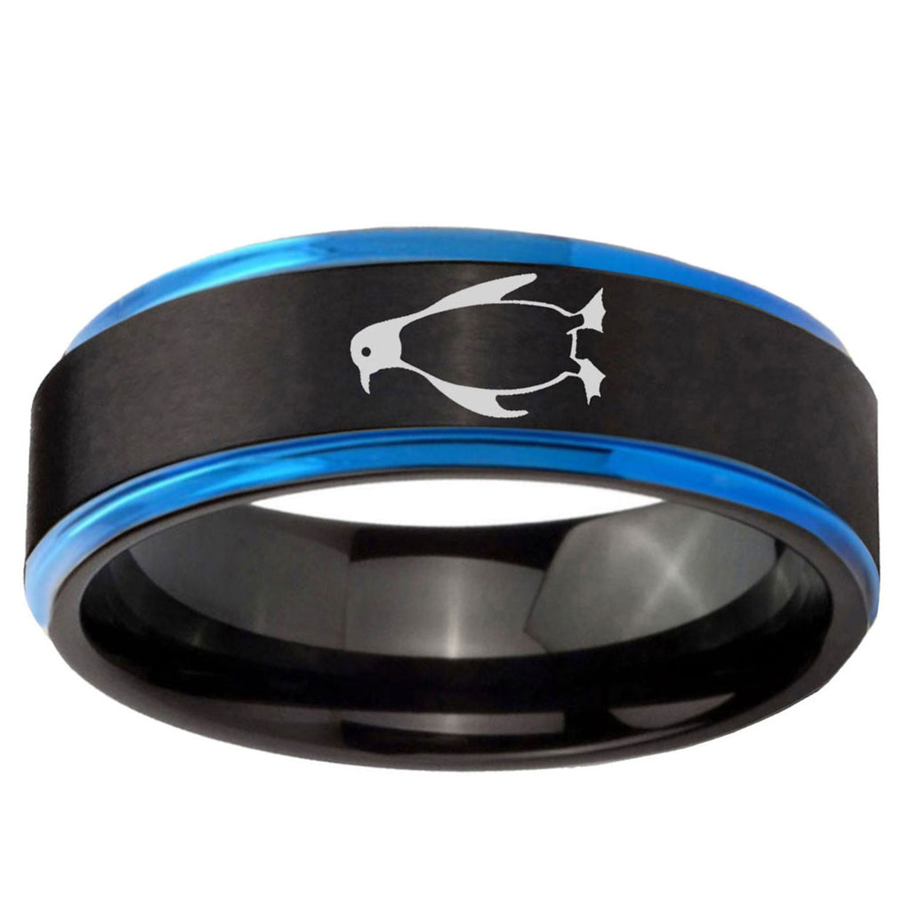 5mm Penguin Blue Step Edge Black Tungsten Engagement Ring