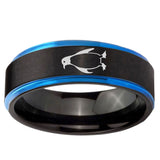 10mm Penguin Blue Step Edge Brushed Tungsten Ring