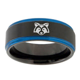 10mm-Raccoon-Animal-Blue-Step-Edges-Brushed-Tungsten-Carbide-Mens-Promise-Ring