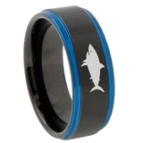 10mm-Shark-Blue-Step-Edges-Brushed-Tungsten-Carbide-Mens-Promise-Ring