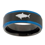 10mm-Shark-Blue-Step-Edges-Brushed-Tungsten-Carbide-Mens-Promise-Ring
