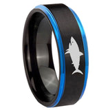 10mm Shark Blue Step Edges Brushed Tungsten Carbide Mens Promise Ring