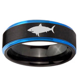 10mm Shark Blue Step Edge Brushed Tungsten Ring