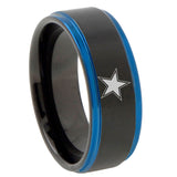10mm-Cowboys-Star-Blue-Step-Edges-Brushed-Tungsten-Carbide-Mens-Promise-Ring