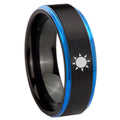 10mm Sun Design Blue Step Edges Brushed Tungsten Carbide Mens Promise Ring