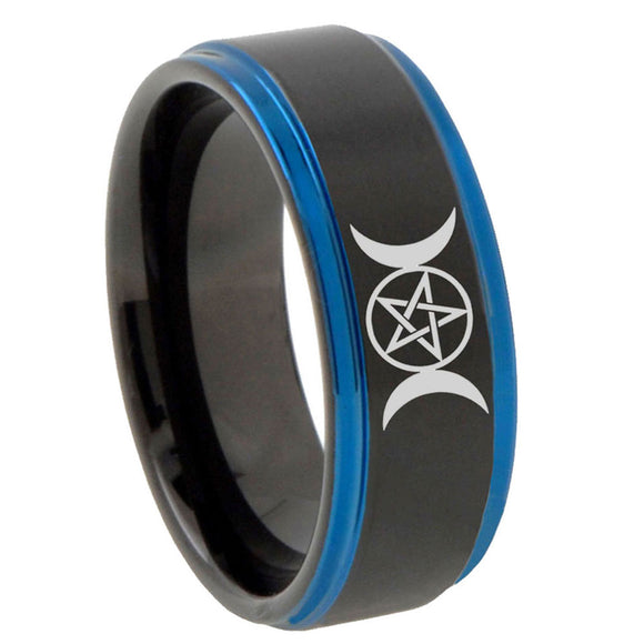 8mm-Triple-Moon-Blue-Step-Edges-Tungsten-Carbide-Mens-Wedding-Ring