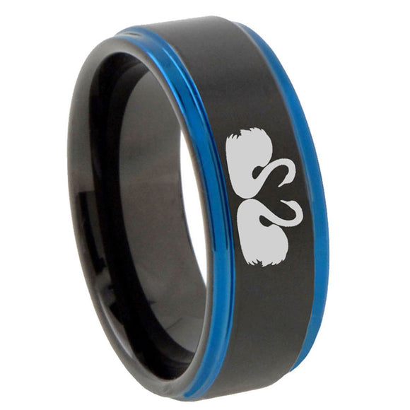 10mm-Swans-Design-Blue-Step-Edges-Brushed-Tungsten-Carbide-Mens-Promise-Ring