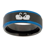 10mm-Swans-Design-Blue-Step-Edges-Brushed-Tungsten-Carbide-Mens-Promise-Ring
