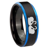 10mm Swans Design Blue Step Edges Brushed Tungsten Carbide Mens Promise Ring