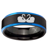 5mm Swans Design Blue Step Edge Black Tungsten Carbide Wedding Ring