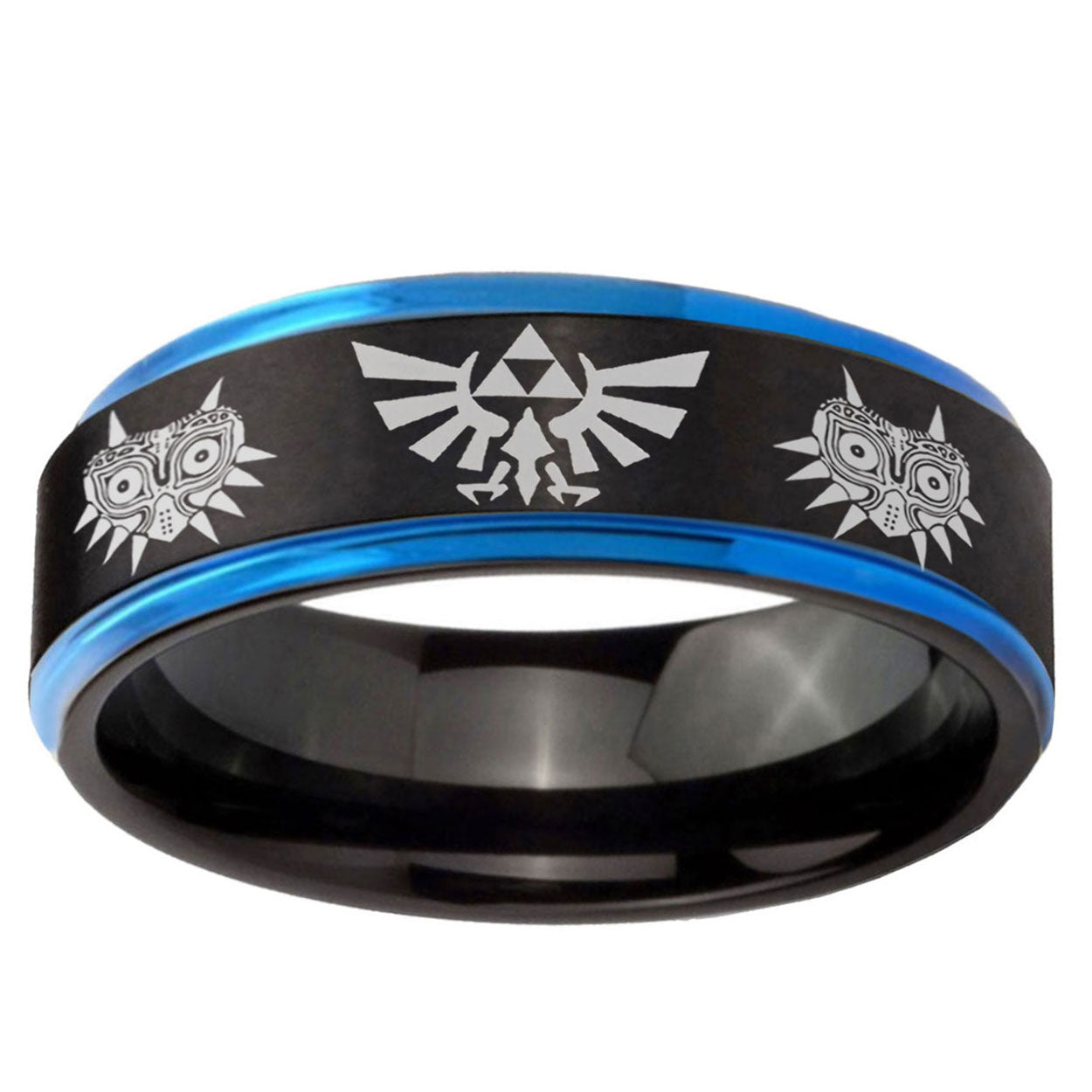 5mm Zelda Majora's Mask Blue Step Edge Black Tungsten Ring