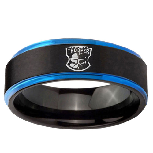 5mm Clone Trooper Blue Step Edge Black Tungsten Men's Ring