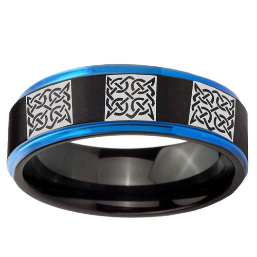 5mm Multiple Celtic Blue Step Edge Black Tungsten Ring