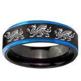 5mm Multiple Dragon Blue Step Edge Black Tungsten Carbide Men's Wedding Ring