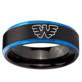 5mm Waylon Jennings Blue Step Edge Black Tungsten Wedding Engraving Ring