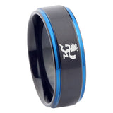8mm Hatchet Man Step Edge Black Blue Tungsten Mens Ring