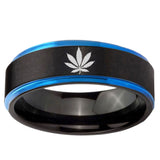5mm Marijuana Leaf Blue Step Edge Black Tungsten Engagement Ring