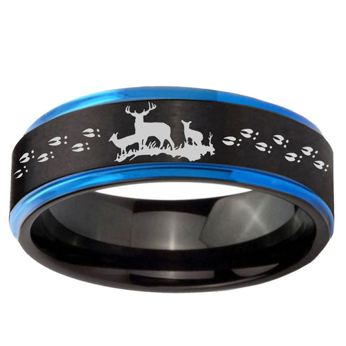 5mm Deer Hunting Blue Step Edge Black Tungsten Custom Ring