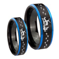Deer Hunting Blue Step Edges Tungsten His Hers Set Rings