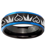 5mm Hearts and Crowns Blue Step Edge Black Tungsten Men's Promise Rings