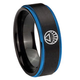 8mm White Lantern Step Edge Black Blue Tungsten Band Rings
