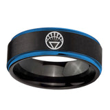 5, 8mm White Lantern Step Edge Black Blue Tungsten Band Rings