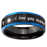 5mm Sound Wave I love you more Blue Step Edge Black Tungsten Promise Ring