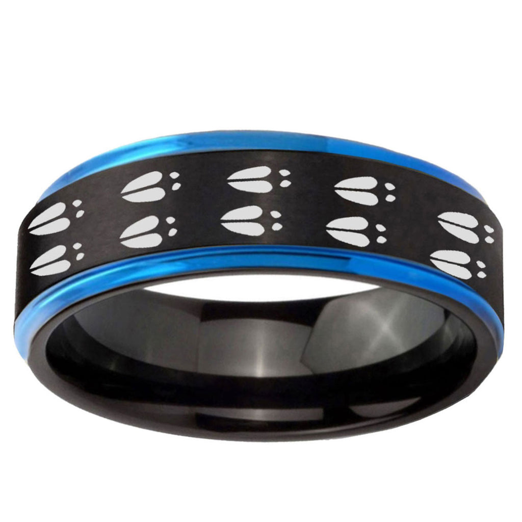 5mm Deer Tracks Blue Step Edge Black Tungsten Men Bands