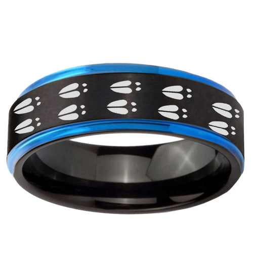 5mm Deer Tracks Blue Step Edge Black Tungsten Men Bands