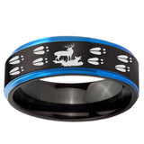 5mm Deer Hunting Tracks Blue Step Edge Black Tungsten Men's Wedding Ring