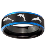 5mm Dolphins Blue Step Edge Black Tungsten Carbide Personalized Ring