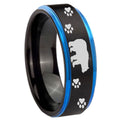 8mm Bear and Paw Blue Step Edge Black Tungsten Ring for Men