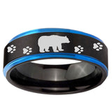 5mm Bear and Paw Blue Step Edge Black Tungsten Carbide Rings for Men