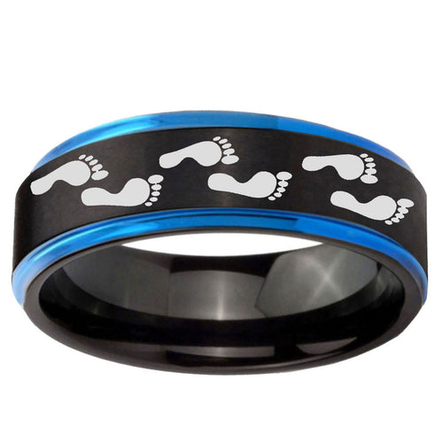 5mm Foot Print Blue Step Edge Black Tungsten Ring Mens