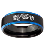 5mm Dragon Blue Step Edge Black Tungsten Carbide Wedding Engraving Ring