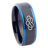 8mm Infinity Love Step Edge Black Blue Tungsten Mens Ring