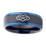 5, 8mm Infinity Love Step Edge Black Blue Tungsten Mens Ring