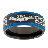 8mm-Irish-Claddagh-Blue-Step-Edges-Tungsten-Carbide-Mens-Wedding-Ring