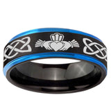 5mm Irish Claddagh Blue Step Edge Black Tungsten Wedding Band