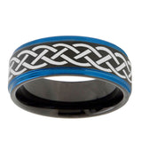 10mm-Celtic-Knot-Blue-Step-Edges-Brushed-Tungsten-Carbide-Mens-Promise-Ring
