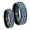 Celtic Knot Blue Step Edges Tungsten Couple Band Set