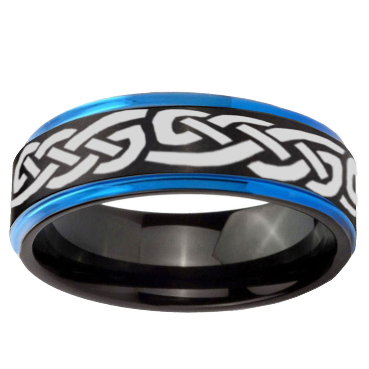 5mm Celtic Knot Infinity Love Blue Step Edge Black Tungsten Ring