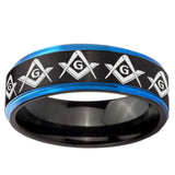 10mm Masonic Square and Compass Blue Step Edge Brushed Tungsten Ring