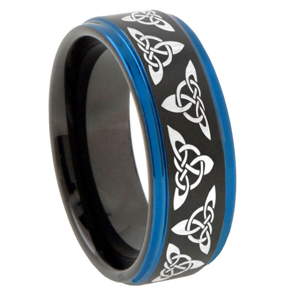 10mm-Celtic-Knot-Blue-Step-Edges-Brushed-Tungsten-Carbide-Mens-Promise-Ring