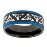 10mm-Celtic-Knot-Blue-Step-Edges-Brushed-Tungsten-Carbide-Mens-Promise-Ring